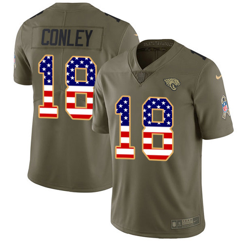 Nike Jacksonville Jaguars #18 Chris Conley Olive USA Flag Men Stitched NFL Limited 2017 Salute To Service Jersey->jacksonville jaguars->NFL Jersey